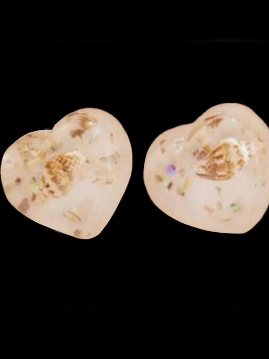 Jewelry - “My Heart is the Ocean” Mini Conch Triton Murex Shell Abalone Flake Mermaid Stud